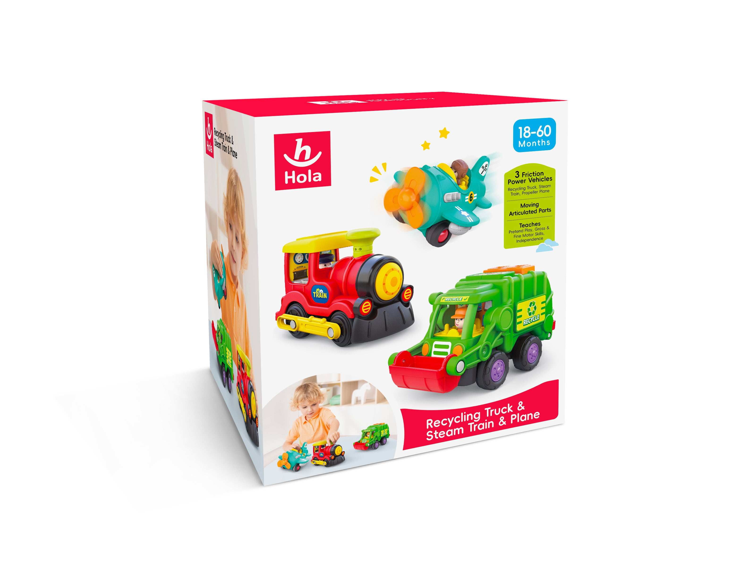 Hola Recycling Truck &Steam Train & Plane for kids in Kuwait